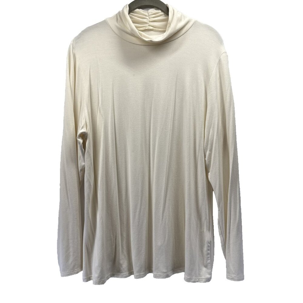 Soft Surroundings Women's Top Petite‎ Large Turtleneck Ivory Long Sleeve Stretch